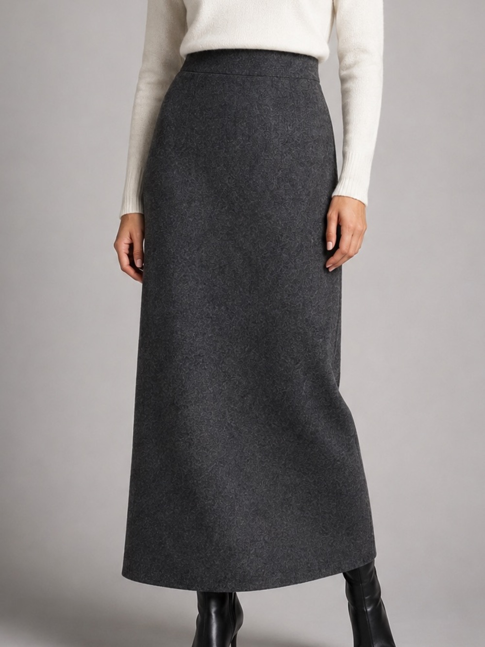 🆕🩶ZARA 💯Wool Maxi Skirt Gray High Waist Straight Long Midi Collection 12 Size M